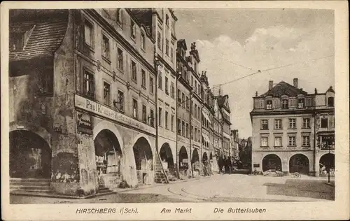 Ak Jelenia Góra Hirschberg Riesengebirge Schlesien, Markt, Butterlauben