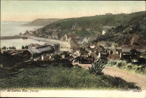 Ak St. Aubin Jersey Kanalinseln, Blick auf den Ort