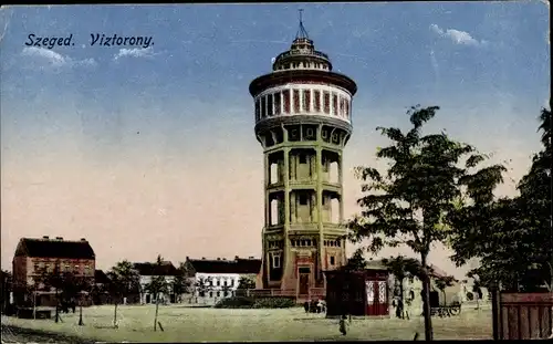 Ak Szeged Ungarn, Blick auf den Wasserturm, Häuser, Viztorony