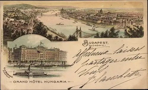 Litho Budapest Ungarn, Grand Hotel Hungaria, Totalansicht