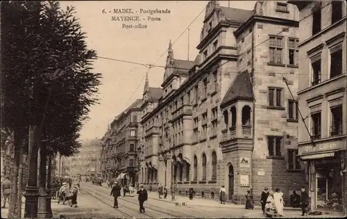 Ak Mainz Rheinland Pfalz, Postgebäude, Handlung, Straßenszene