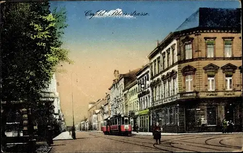 Ak Krefeld am Niederrhein, Rheinstraße, Straßenbahn