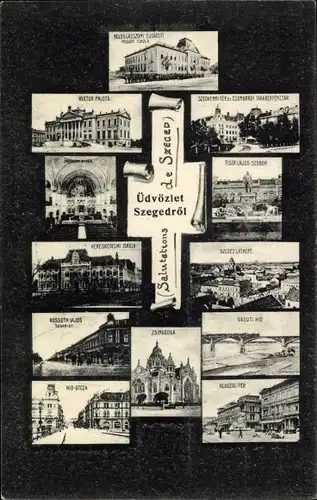 Judaika Ak Szeged Segedin Ungarn, Synagoge, Brücke, Panorama
