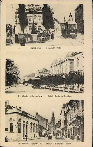 Ak Budapest Ungarn, Elisabethplatz, Königl. Gerichtsgebäude, Rakoczi Ferencz Straße
