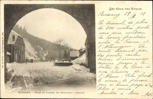 Ak Bussang Vosges, Dans le Tunnel en Regardant l'Alsace