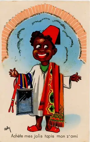 Glitzer Künstler Ak Roby, Teppich-Verkäufer, Achete mes jolis tapis mon z'ami