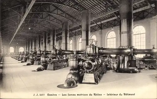 Ak Genève Genf Stadt, Les forces motrices du Rhône, Intérieur du Bâtiment, Wasserkraftwerk