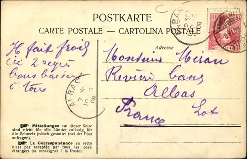 Litho Interlaken Kt. Bern Schweiz, Panoramaansicht der Stadt, Berge