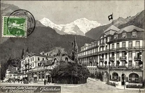 Ak Interlaken Kt. Bern, Terminus Hotel Bahnhof und Pension Bristol