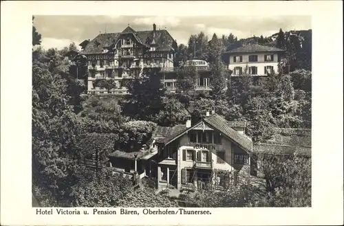 Ak Oberhofen am Thunersee Kanton Bern, Hotel Victoria und Pension Bären