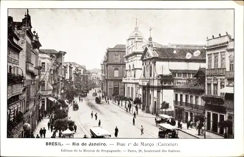 Ak Rio de Janeiro Brasilien, Rue 1o de Marco, Carceler, Straße des 1. März