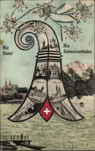 Ak Basel Bâle Stadt Schweiz, Rathaus, Münster, Rheinbrücke, Johanniterbrücke