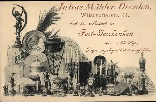 Ak Dresden, Handlung Julius Mähler, Wilsdruffer Straße 44, Reklame