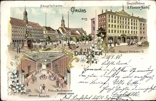 Litho Dresden Zentrum Altstadt, Geschäftshaus A. Fasser Nachfahren, Hauptstraße 6