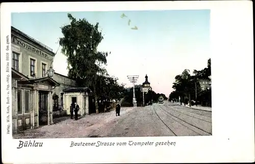 Ak Dresden Nordost Bühlau, Bautzener Straße vom Gasthaus Trompeter aus gesehen