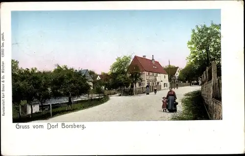 Ak Dresden Schönfeld Weißig Borsberg, Straßenpartie im Ort, Berghotel Borsberg