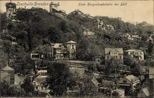 Ak Dresden Loschwitz, Stadtansicht mit Bergschwebebahn