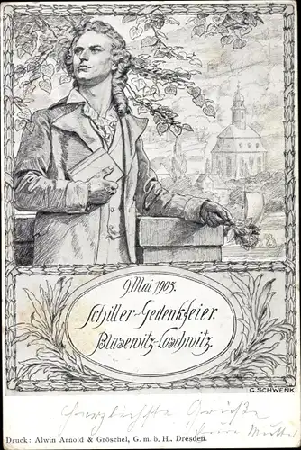 Künstler Ak Schwenk, G., Dresden Blasewitz Loschwitz, Schiller Gedenkfeier 1905