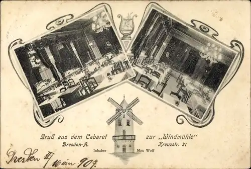 Ak Dresden Altstadt, Cabaret zur Windmühle, Kreuzstraße 21, Innenansicht