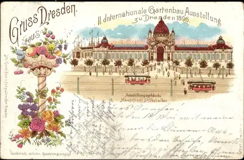Litho Dresden Altstadt, II. Internationale Gartenbau Ausstellung 1896, Stübelallee