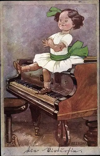 Künstler Ak Czegka, B., Mädchen auf einem Klavier sitzend