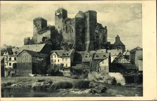 Ak Runkel an der Lahn, Teilansicht des Ortes, Burganlage