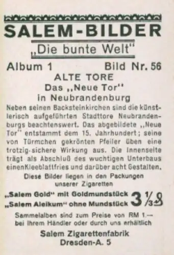 Sammelbild Die bunte Welt Album 1 Bild 56, Alte Tore, Neues Tor in Neubrandenburg