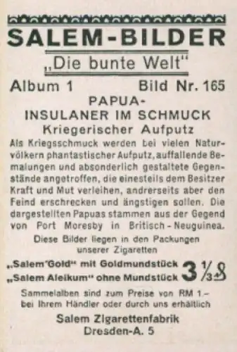 Sammelbild Die bunte Welt Album 1 Bild 165, Papua Insulaner im Schmuck, Kriegerischer Aufputz