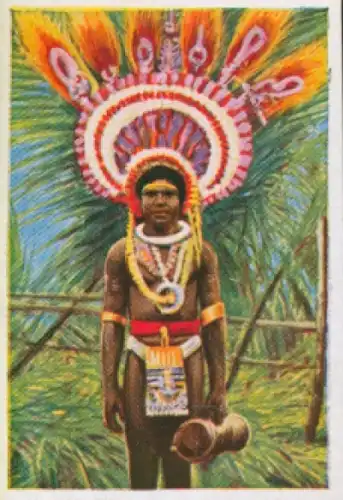Sammelbild Die bunte Welt Album 1 Bild 163, Papua Insulaner im Schmuck, Meistertänzer der Papuas