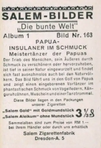 Sammelbild Die bunte Welt Album 1 Bild 163, Papua Insulaner im Schmuck, Meistertänzer der Papuas