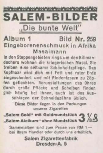 Sammelbild Die bunte Welt Album 1 Bild 259, Eingeborenenschmuck in Afrika, Masaimann