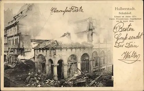 Ak Halberstadt am Harz, Schuhhof, zerstört nach Brand April 1903