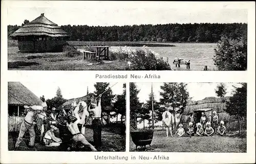 Ak Templin im Kreis Uckermark, Paradiesbad Neu Afrika, Strohhütten