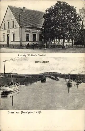 Ak Hennigsdorf an der Oberhavel, Flusspartie, Gasthof