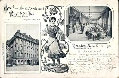 Ak Dresden Zentrum Altstadt, Hotel und Restaurant Bayrischer Hof, An der Frauenkirche 5