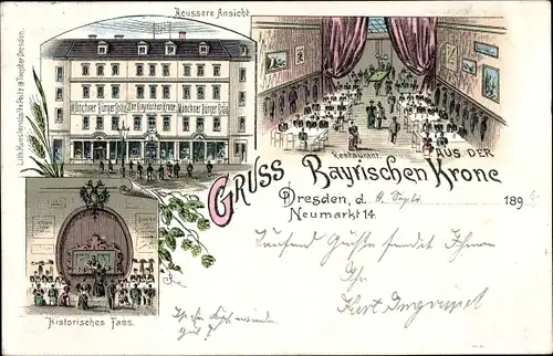 Litho Dresden Zentrum Altstadt, Restaurant Zur Bayrischen Krone, Neumarkt 14, Innenansicht