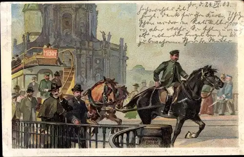 Künstler Litho Bolbe, Richard, Dresden, Straßenbahn mit Pferdeantrieb