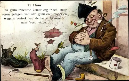 Künstler Ak Scheuermann, Willi, Te Huur, Een gemeubileerde kamer erg frisch