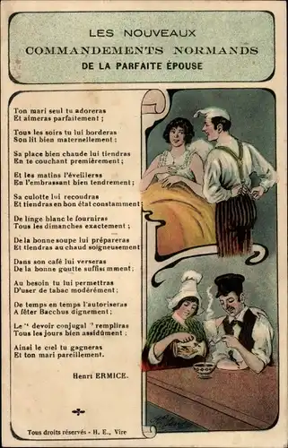 Künstler Ak Die neunormannischen Gebote der perfekten Ehefrau