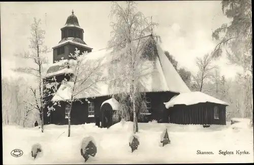 Ak Skansen Stockholm Schweden, Seglora Kyrka, Winter