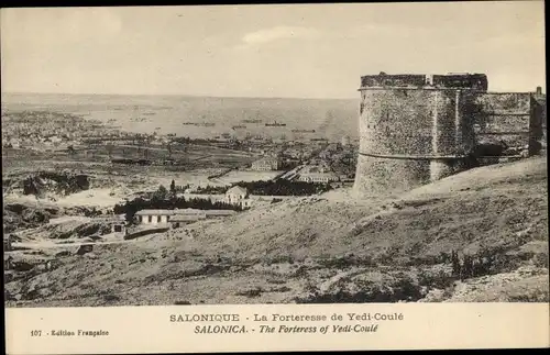 Ak Saloniki Thessaloniki Griechenland, La Forteresse de Yedi Coulé, Blick von der Festung