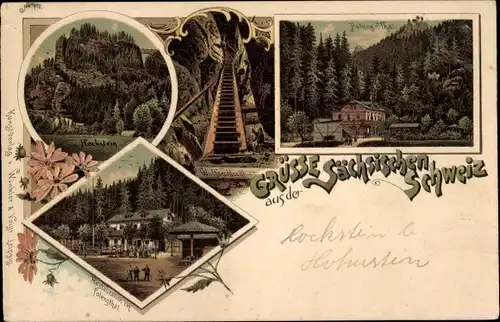 Litho Hohnstein Sächsische Schweiz, Hockstein, Wolfsschlucht, Polenztal, Restauration