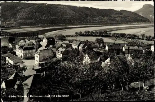 Ak Rathmannsdorf in der Sächsischen Schweiz, Ortsansicht mit Lilienstein