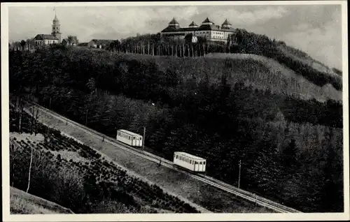 Ak Augustusburg im Erzgebirge, Schloss mit Drahtseilbahn, Kirche