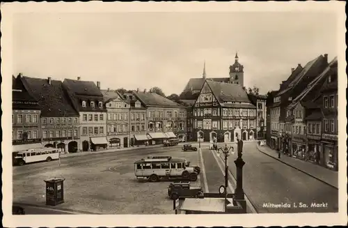 Ak Mittweida in Sachsen, Blick auf den Markt, Konditorei und Konzert Kaffee Bürger