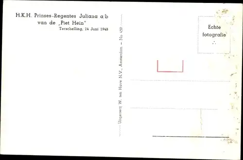 Ak Juliana der Niederlande, Piet Hein, Portrait, Terschelling 1948