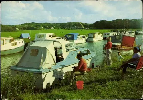 Ak Camperduin Alkmaar Nordholland Niederlande, Hargervaart, Angler, Hausboote