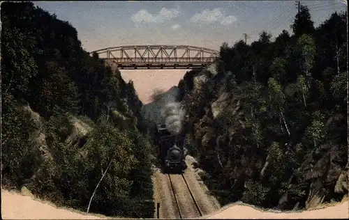 Ak Görlitz in der Lausitz, Felsendurchstich der Görlitz-Zittauer Bahn am Schützenhaus,Teufelsbrücke