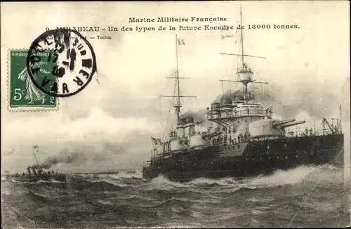 Ak Französisches Kriegsschiff, Marine Militaire Francaise, Cuirassé Mirabeau