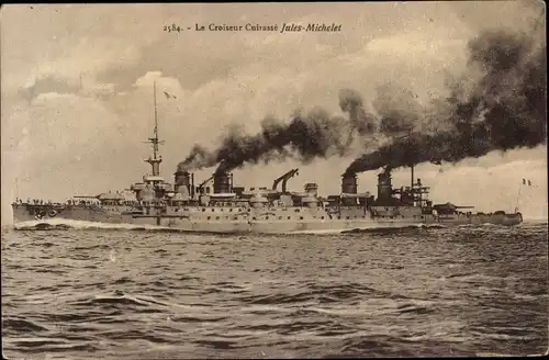 Ak Französisches Kriegsschiff, Le Croiseur Cuirassé Jules Michelet